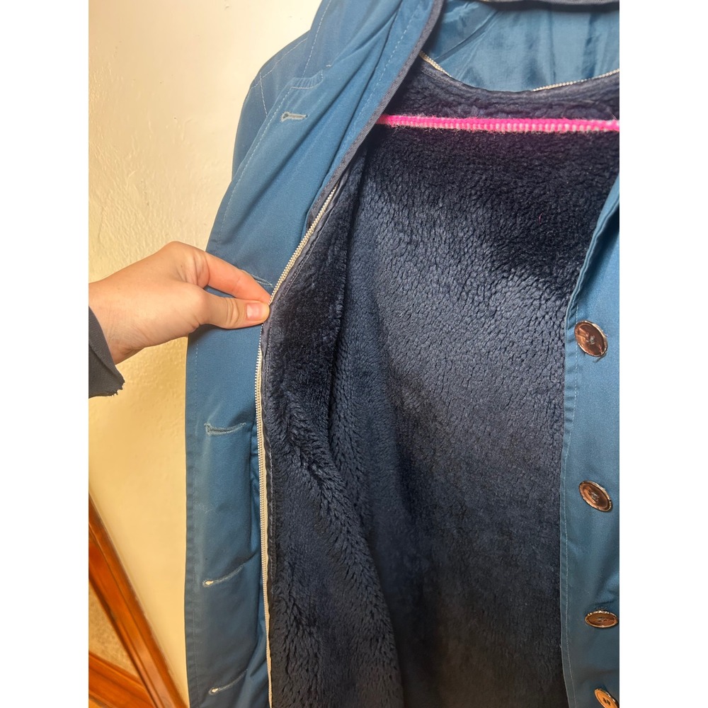 Vintage Forecaster of Boston Teal Blue Trench Coat Removable Faux Fur Lining M - Picture 2 of 5